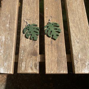 Dark Green Leaf Earrings